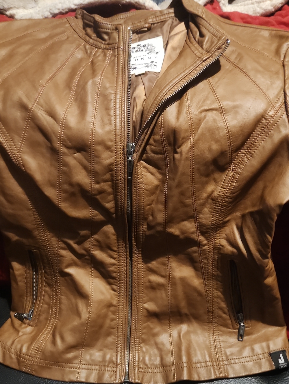 Women's Tan Leather Zip-Up Jacket by